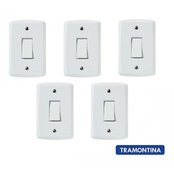 Kit 5 Conjuntos Interruptor Simples 4x2 Tramontina Lux2